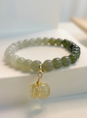 昙华季 水绿丨天然和田玉青白玉渐变手串手链晴水湖水绿DIY女礼物