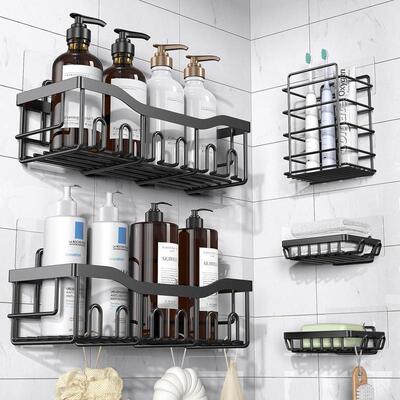 Pine Shower Caddy 5 Pack with Hair Dryer Holder Adhesive