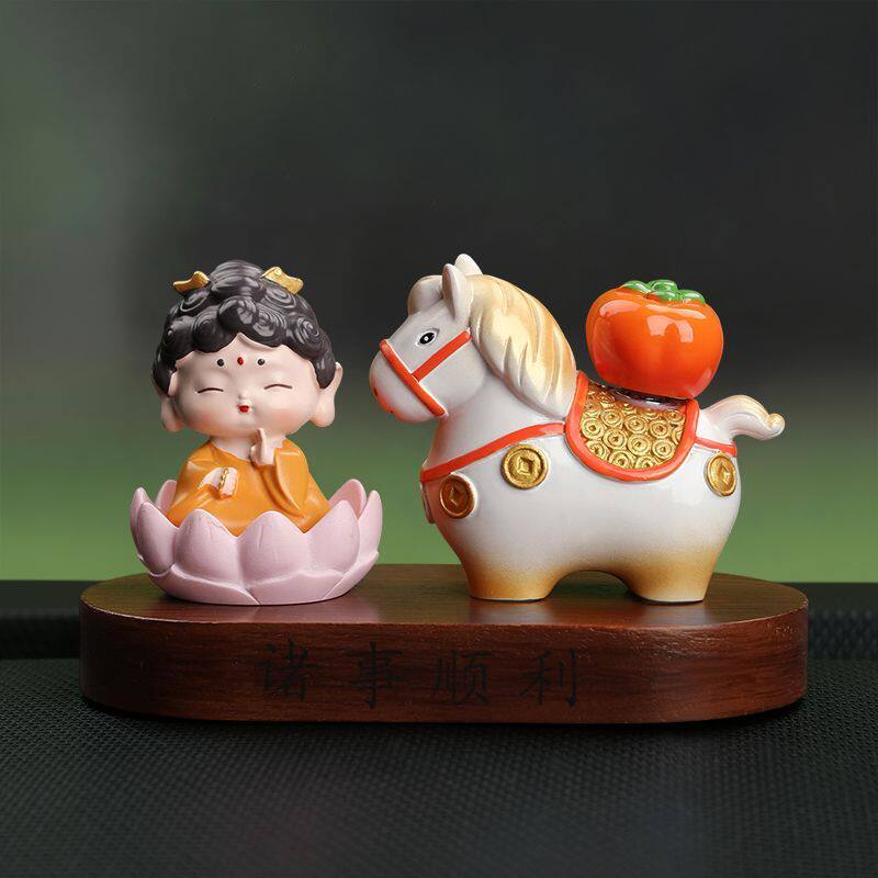 马上有钱汽车摆件马上发财中式高档小马车载车内装饰龙马精神桌面