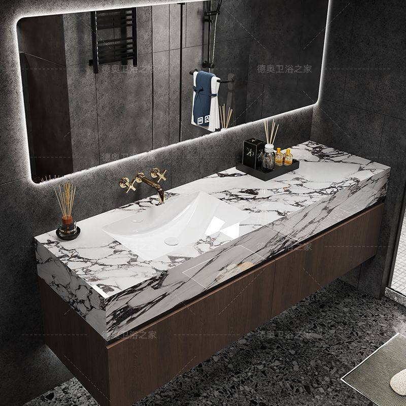 宝格丽简约陶瓷无缝一体岩板浴室柜酒店卫生间洗脸盆洗漱洗手定制