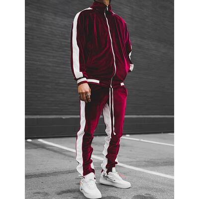 Velour 2pcs Tracksuit Set Full Zip Casual Jackets and Pants
