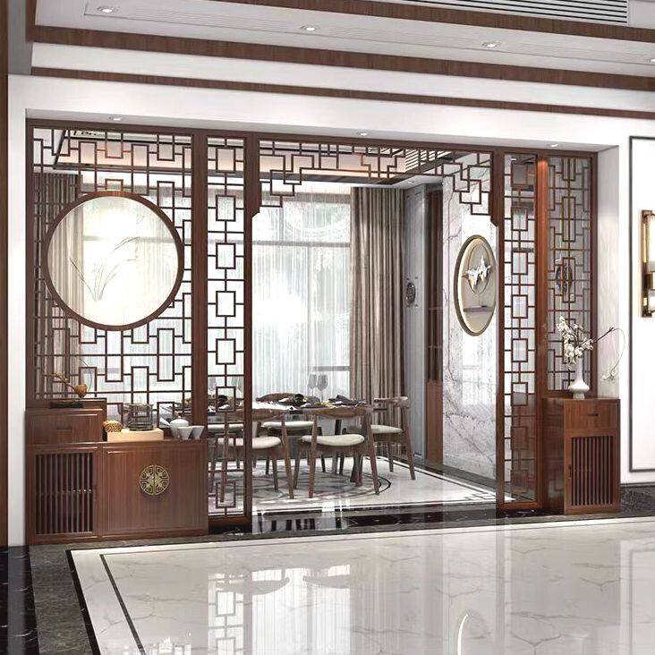 实木拱门月洞门新中式屏风隔断客厅玄关入户门博古架展示柜置物架