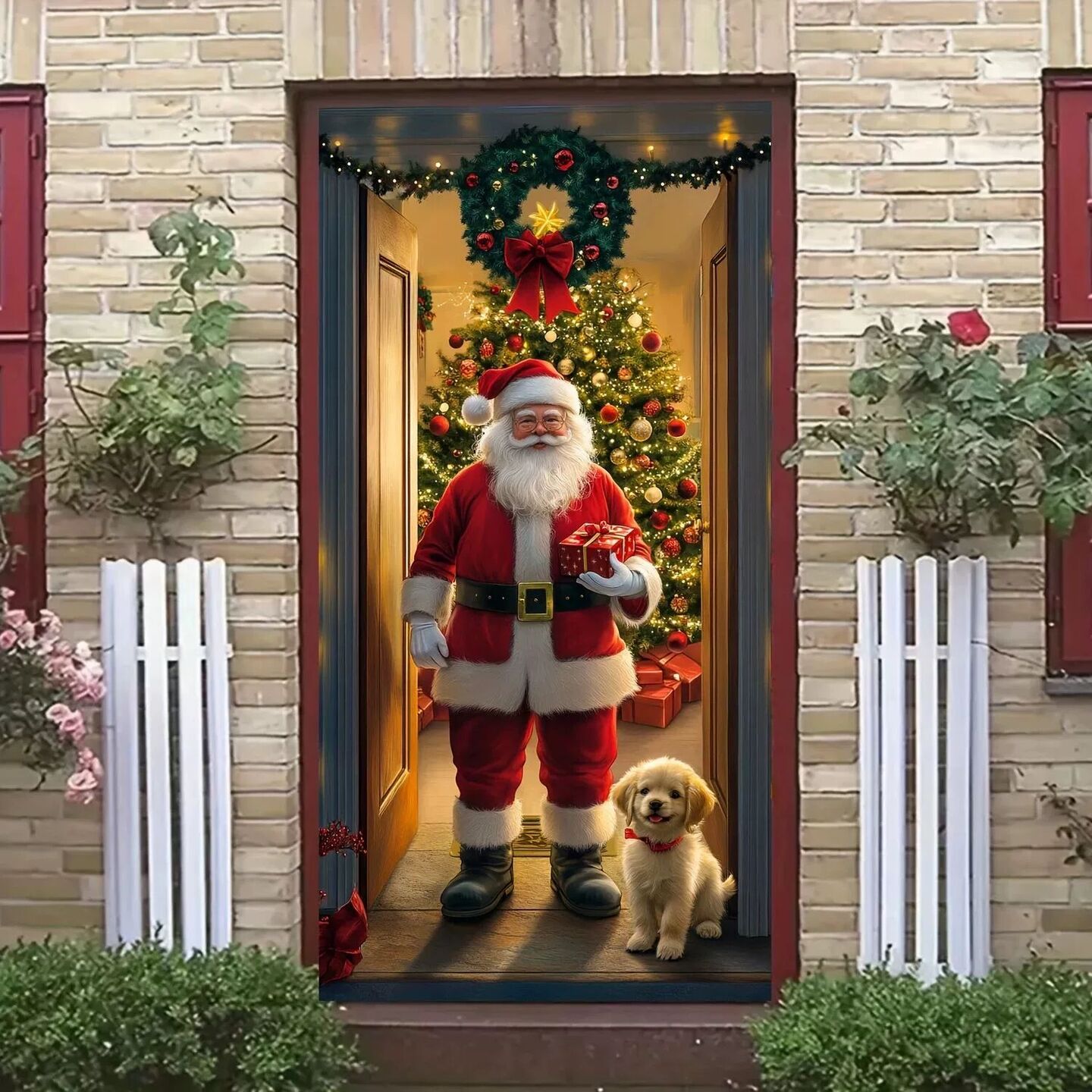 Santa Claus & Christmas Tree Door  - 35.4x70.8  Festive Holi
