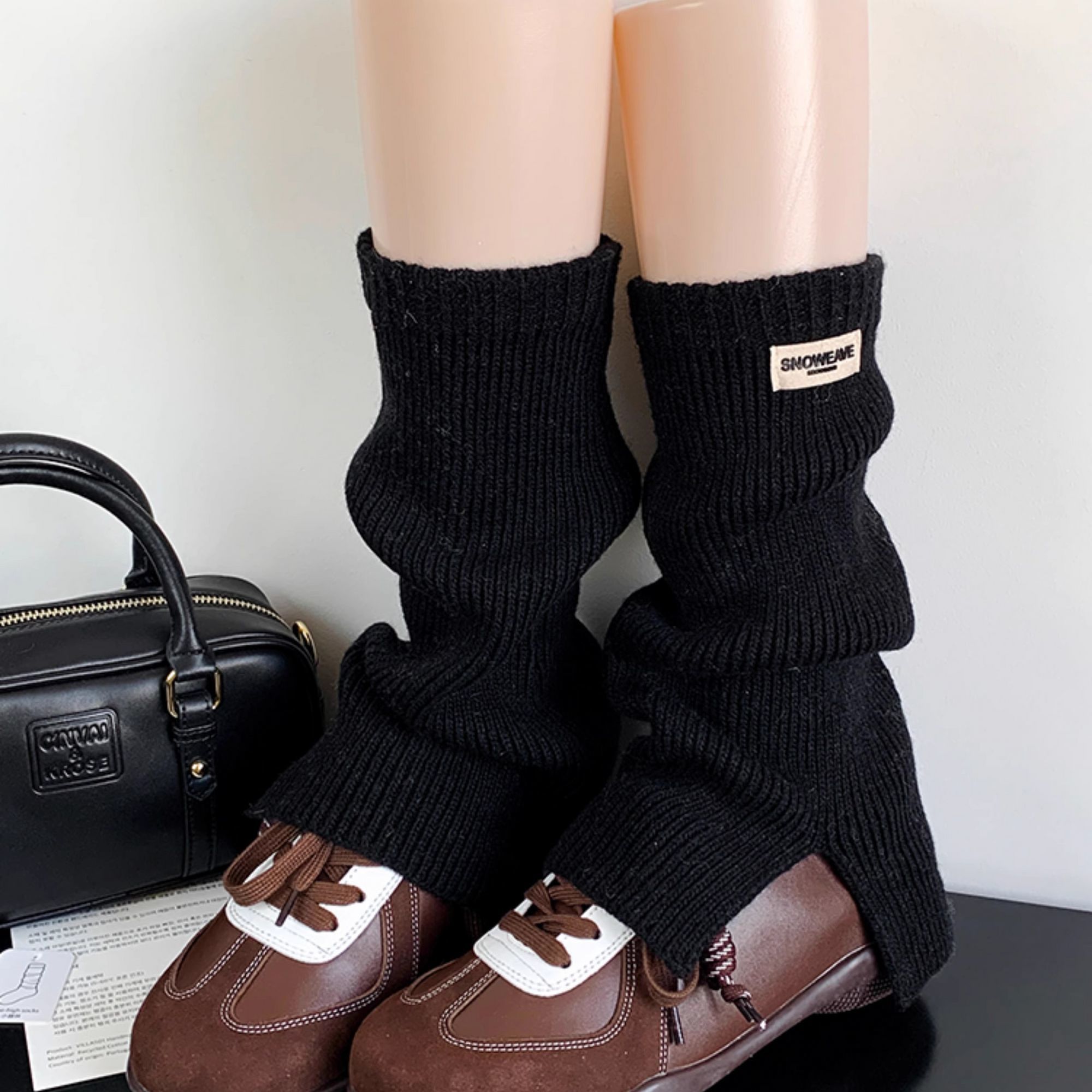 袜子套筒秋冬美式复古咖色堆堆季袜套布标开叉针织中筒小众靴套小