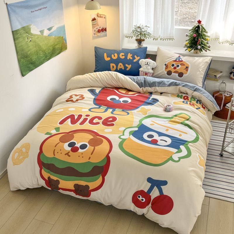 卡通ins风大板数码床上四件套A类母婴级儿童房被套学生床单三件套,床上用品,床品套件/四件套/多件套,淘宝优惠券,粉丝福利购,淘宝优惠卷