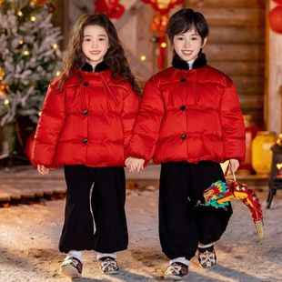 儿童冬季唐装加厚红色拜年服女童中国风棉服套装男童新年棉衣外套