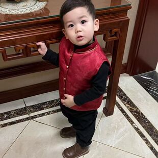 新中式国风男童拜年服唐装马甲2025新年儿童立领龙纹刺绣夹棉背心
