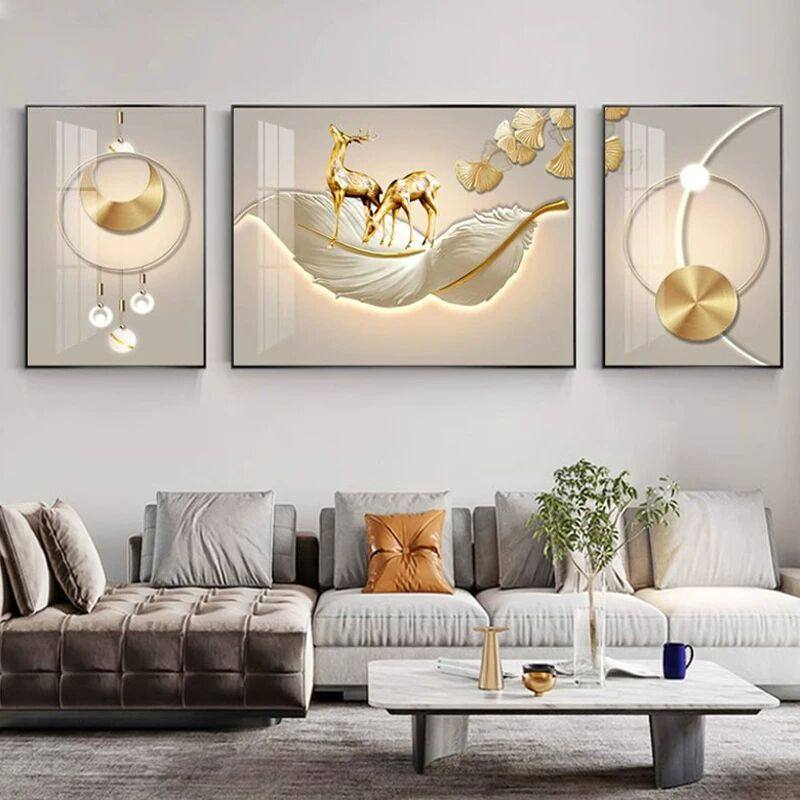 轻奢风客厅装饰画沙发背景墙挂画高档大气三联画现代简约抽象壁画,家居饰品,现代装饰画,淘宝优惠券,粉丝福利购,淘宝优惠卷