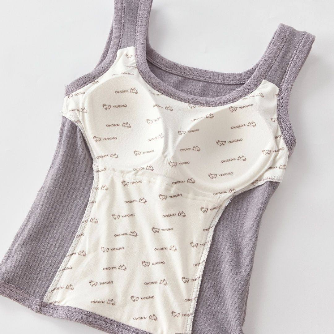 背心女保暖绵羊毛石墨烯带罩杯一体秋冬舒适加厚发热塑身打底内衣