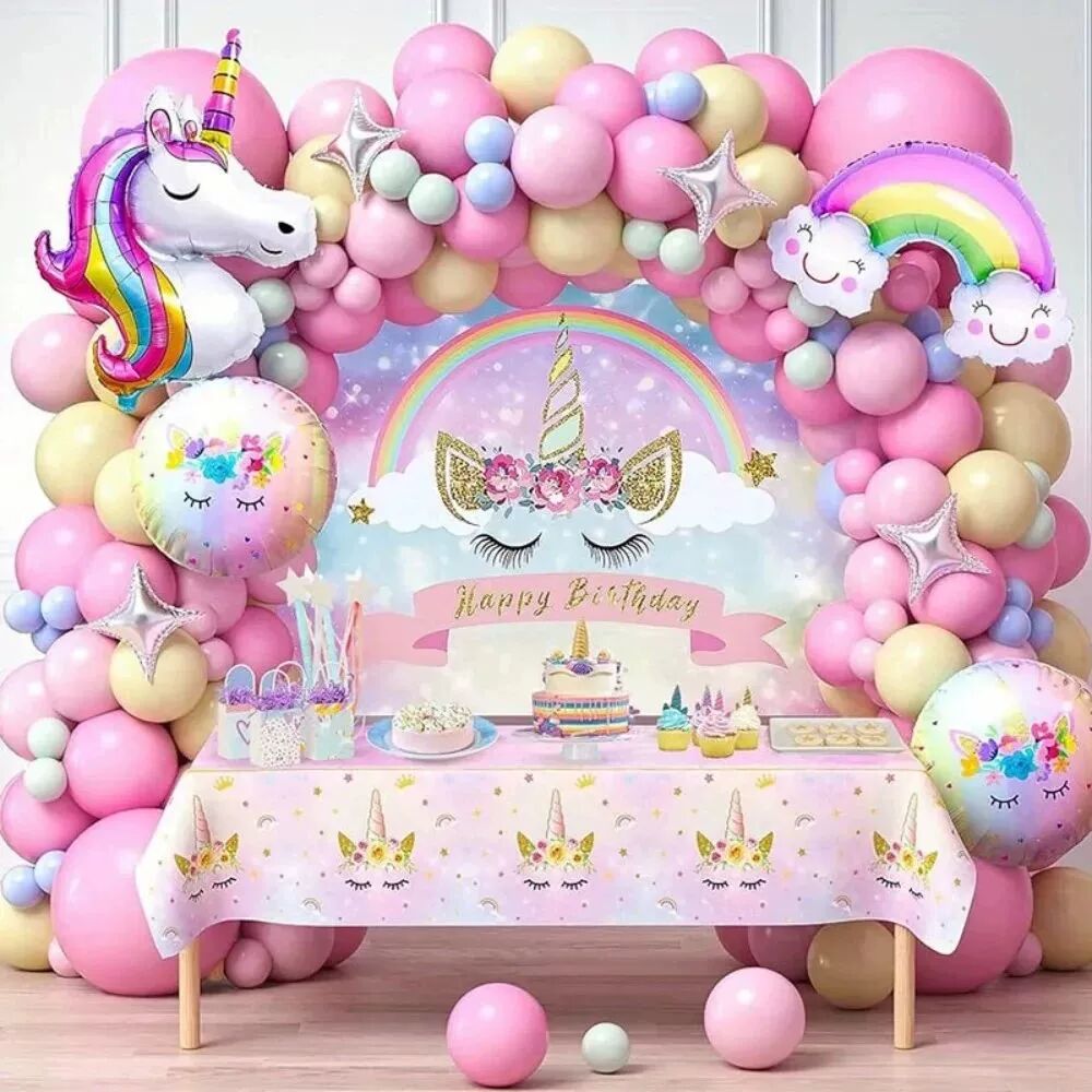 132Pcs Rainbow Unicorn Balloon Arch Flower Ring Set Used fo