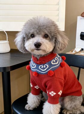 宠物衣服过年喜庆红色毛衣秋冬保暖过冬新年喜庆泰迪比熊小狗冬装
