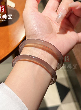 冰种玉髓圆条手镯女款帝王紫玛瑙叮当镯6MM葡萄紫少女美人条镯子