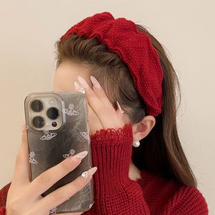 女款发箍高级感洋气时尚红色毛线显脸小防滑高颅顶2024新款