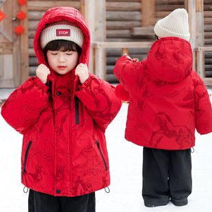 男童马年羽绒服加厚冬季2026新款儿童拜年服红色过年衣服宝宝冬装