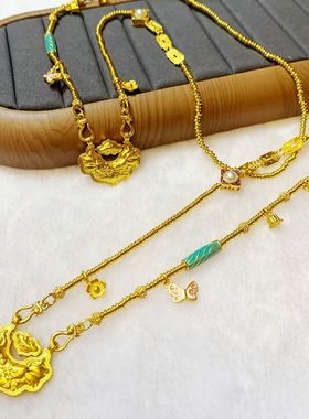 仿真合金锦鲤锁黄色挂坠锁项链百搭不掉色金色沙金女士女款凤凰