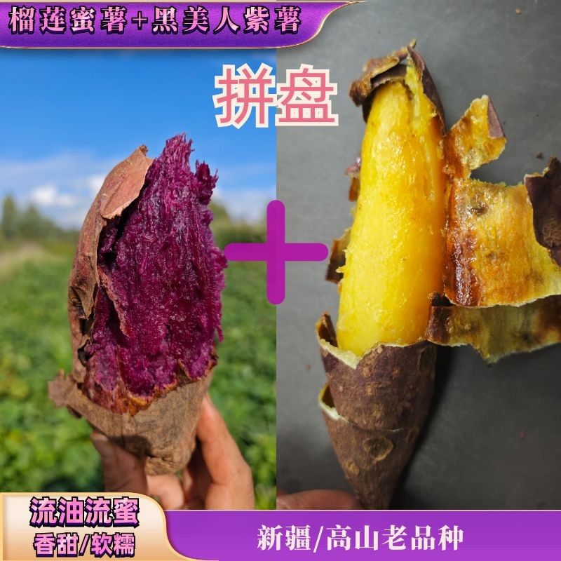 新疆榴莲蜜薯+黑美人紫薯流油流蜜糖心烤地瓜沙地紫薯软糯香甜