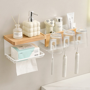 模范夫人胡桃木牙刷置物架免打孔中古浴室卫生间洗漱台洗脸纸巾架