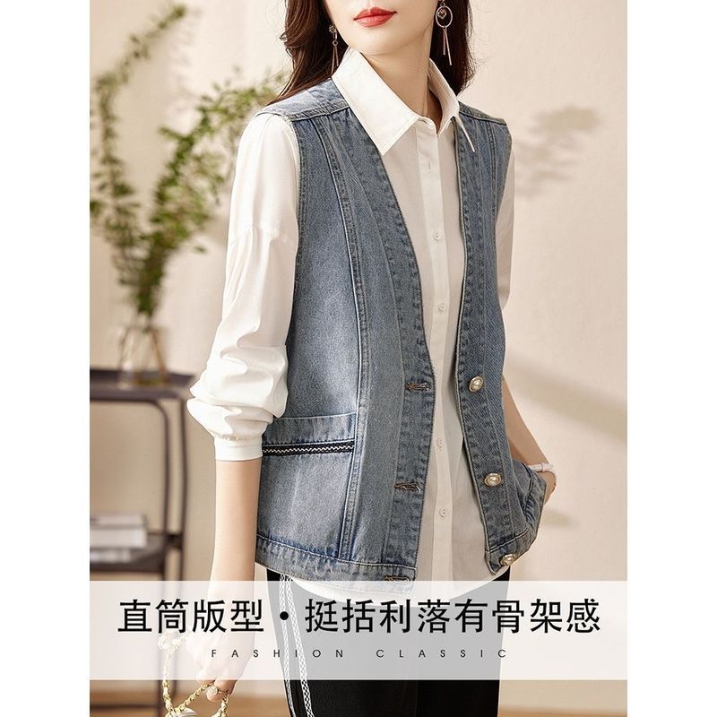 时尚洋气牛仔马甲女外穿春夏秋新款韩版休闲宽松百搭显瘦马夹外套