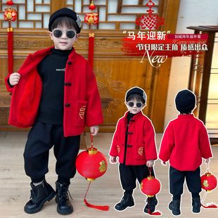 儿童唐装男童中国风冬季宝宝过年喜庆衣服红色男孩拜年服加厚外套