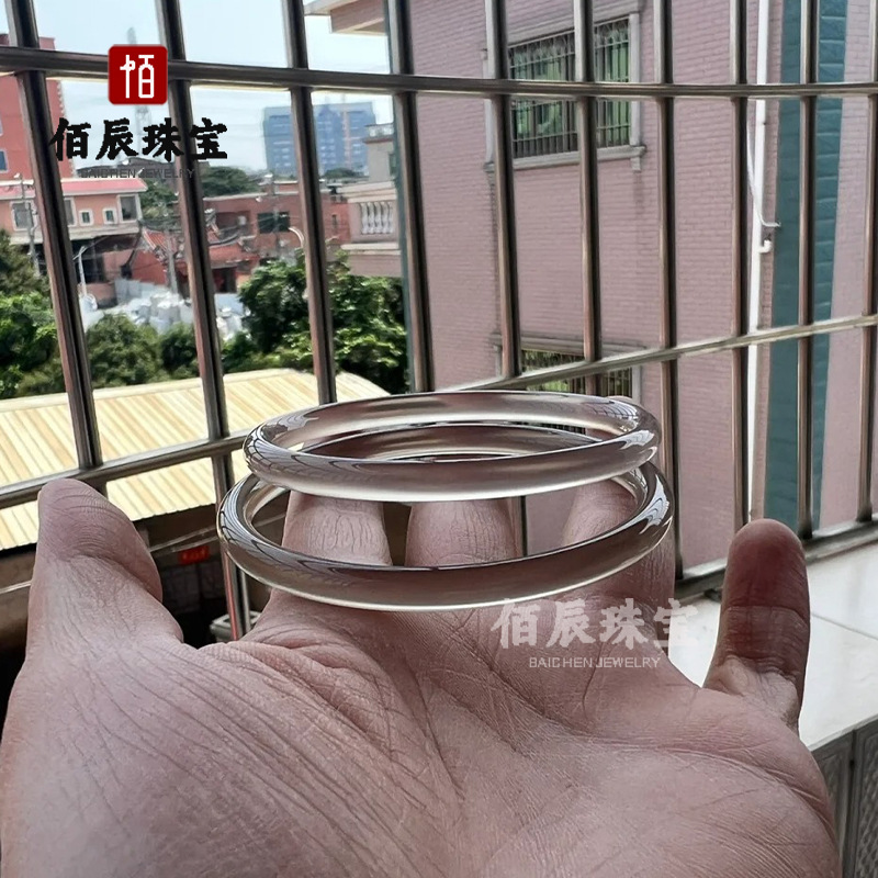 玛瑙手镯叮当手镯女半山半水冰种荔枝冻翡翠绿叮当镯紫色玉髓镯子