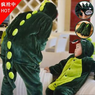 恐龙衣服女宝儿童恐龙动物卡通连体睡衣宝宝冬皮卡丘家居服秋男女