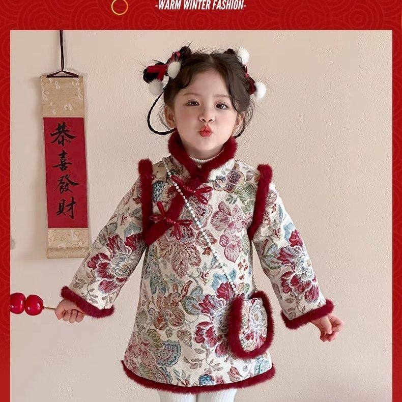 女童冬季加厚夹棉旗袍裙拜年服女宝宝高端汉服新年装中国风改良潮,童装/婴儿装/亲子装,旗袍,淘宝优惠券,粉丝福利购,淘宝优惠卷