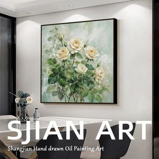 纯手绘油画花卉餐厅装饰画餐桌客厅挂画轻奢高级感玄关壁画大芬村