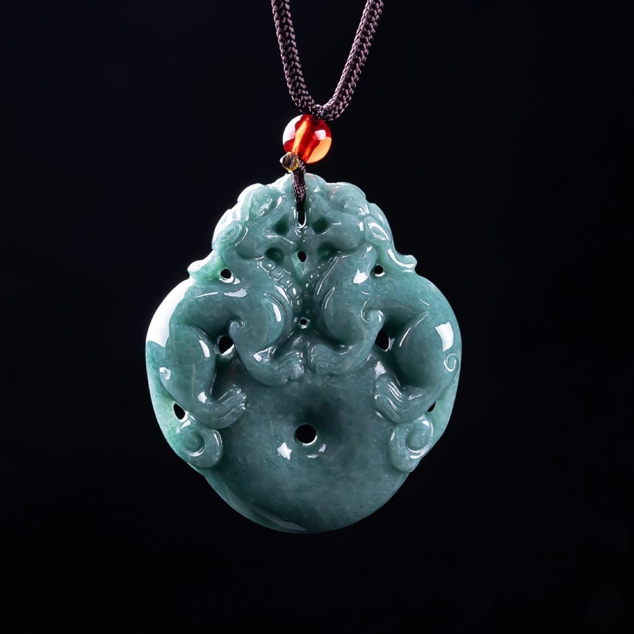 天然A货翡翠双貔貅平安扣吊坠财源滚滚冰种玉石挂件男女玉坠