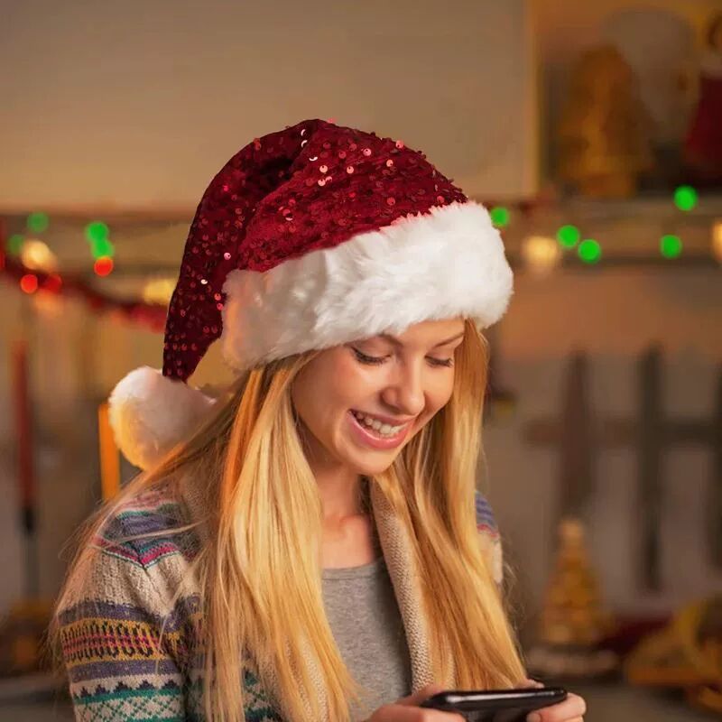 Glitter Santa Claus Hat Sparkly Thickened Velvet Sequin New