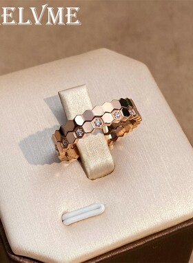 钛钢合成锆石戒指 时尚cnc精工细版蜂窝戒指尾戒百搭蜂巢指环对戒