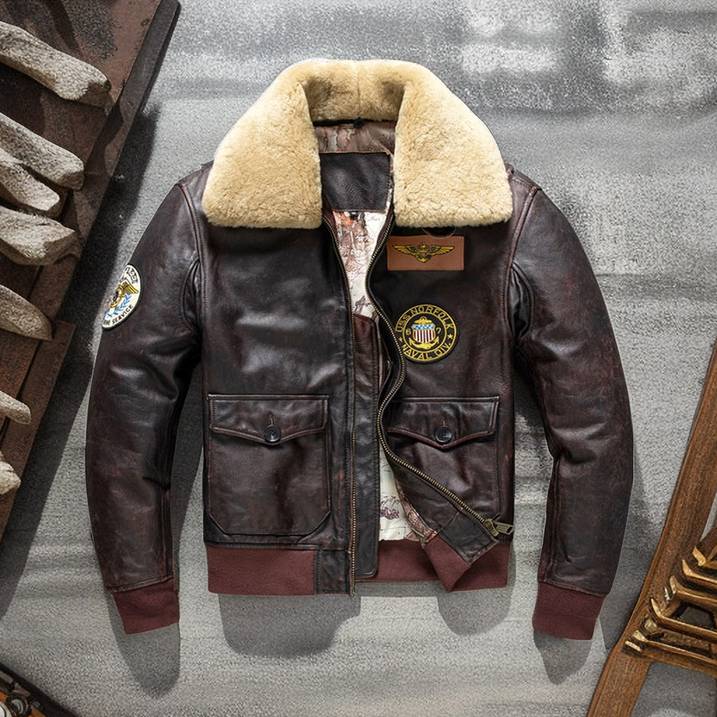 新款大码加棉空军飞行服皮夹克头层牛皮真皮皮衣男带毛领冬款外套