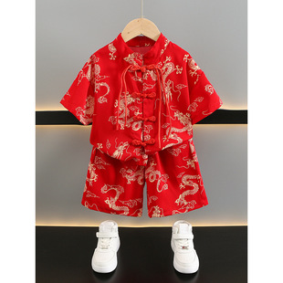 男童汉服短袖套装2025新款中国风儿童古风唐装宝宝夏装新中式古装