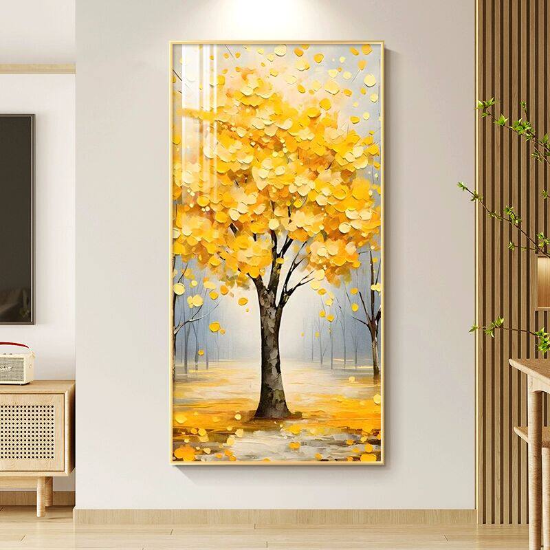 轻奢入户玄关装饰画客厅进门走廊过道挂画发财树玄幻壁画2025新款