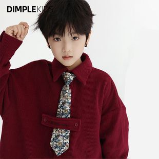 新中式儿童拜年服男童灯芯绒外套春秋2025中大童宽松版衬衫上衣潮