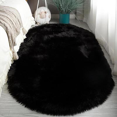 Piece Solid Color Plush Carpet Oval Shaped Soft Fluffy