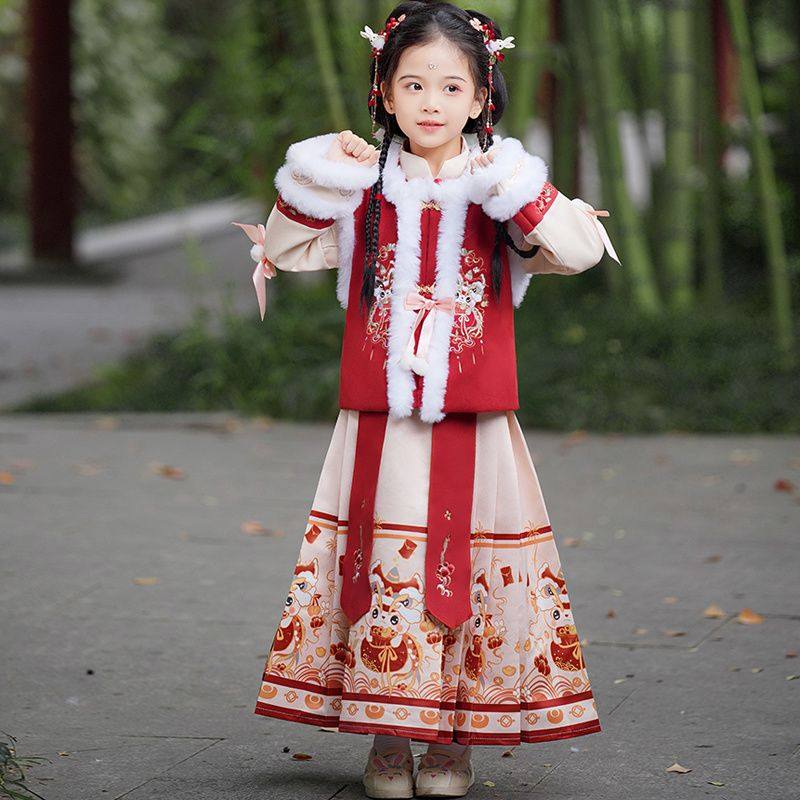 原创【瑞龙呈祥】冬季加绒加厚女童汉服马面裙唐装宝宝拜年服套装,童装/婴儿装/亲子装,汉服,淘宝优惠券,粉丝福利购,淘宝优惠卷