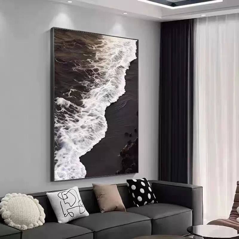 现代简约客厅装饰画黑白肌理感沙发背景墙挂画抽象艺术入户玄关画,家居饰品,现代装饰画,淘宝优惠券,粉丝福利购,淘宝优惠卷