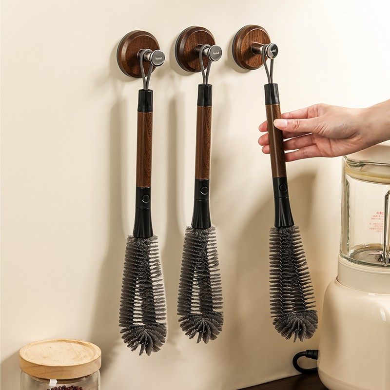 二合一胡桃木纹杯刷家用破壁机清洗刷吸管刷长柄可拆卸杯盖清洁刷