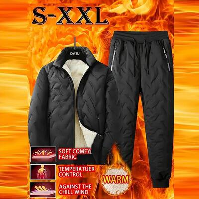 2 Piece Men's Warm Fleece Jacket and Pants Set Cold