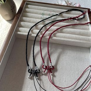 手工精工编织蝴蝶结项链绳纯银999胖福平安锁吊坠diy半成品吊坠绳