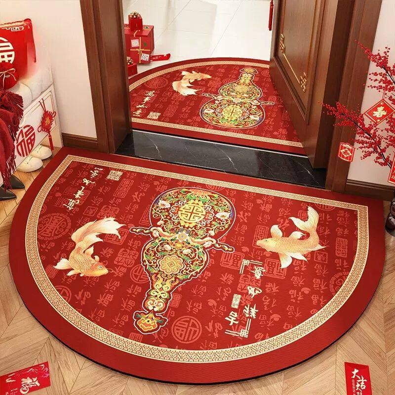 2026新款半圆地毯红色开运门垫防滑耐脏入户门地垫免洗可擦脚垫,居家布艺,入户地垫,淘宝优惠券,粉丝福利购,淘宝优惠卷