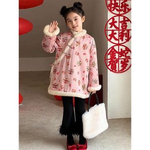 童装女童新中式国风棉服冬季改良旗袍复古唐装外套儿童拜年服上衣