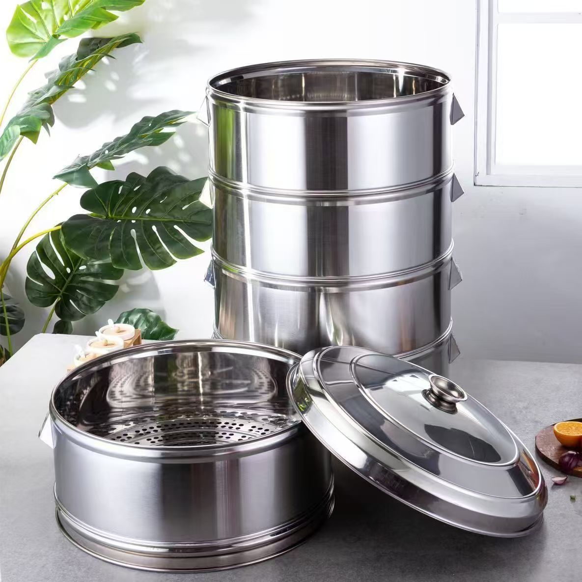 304商用不锈钢大蒸笼无磁14高加厚加高圆孔蒸屉蒸格蒸包子菜家用