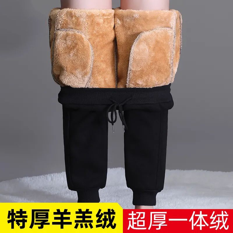 加绒加厚裤子女秋冬装新款束脚棉卫裤冬季羊羔绒女裤休闲运动裤女