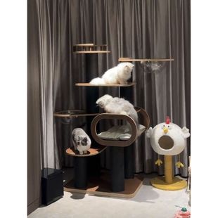 灰崽胡桃木色猫爬架猫窝猫树一体 实木猫舍猫别墅 中大型豪华高端