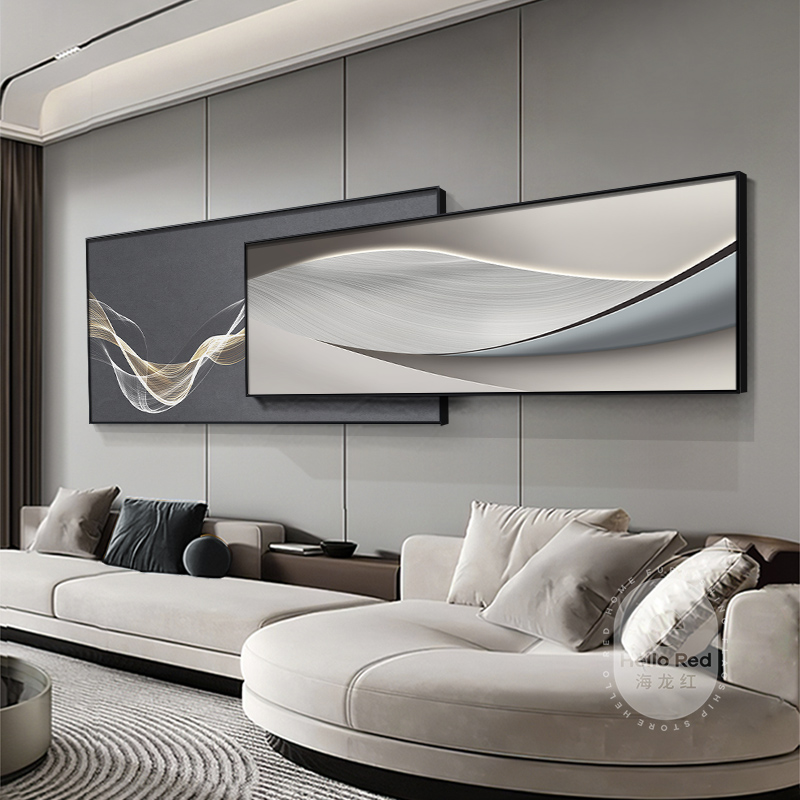 沙发背景墙装饰画现代简约黑白叠加画壁画高级感抽象线条客厅挂画