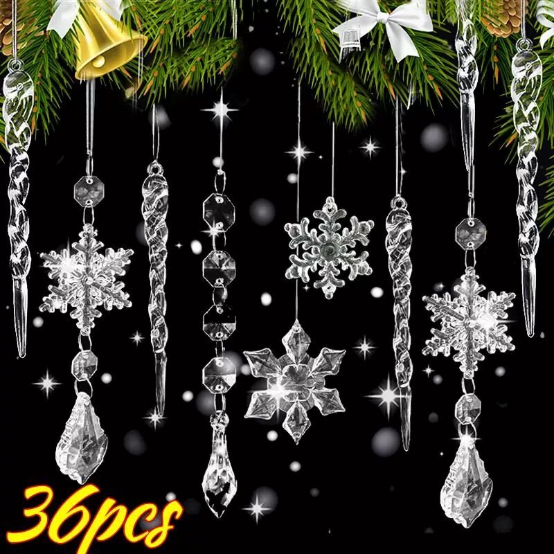 Crystal Clear Snowflake Acrylic Ice Pendants Christmas Tree