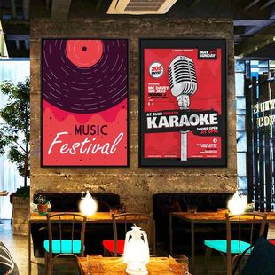 黑胶唱片装饰画吉他乐器复古海报摇滚音乐艺术教室酒吧咖啡厅挂画