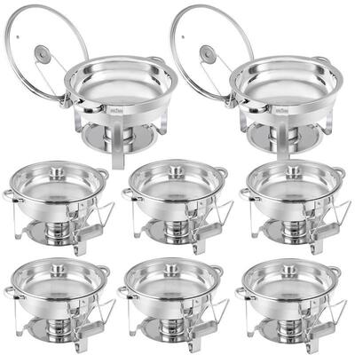 SuperDeal 8 Pack 5 Quart Stainless Steel Round Chafing Dish