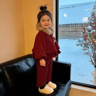 拜冬年服喜庆风幼童女童年服冬季加绒加厚两件套新中式洋气儿童拜